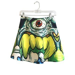 Graffiti monster yellow blue mini a line skater skirt